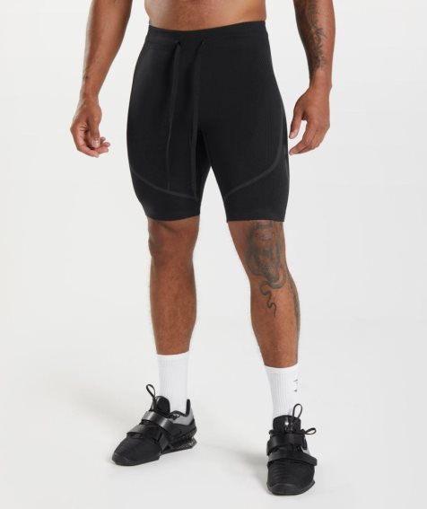 Men's Gymshark 315 Seamless 1/2 Shorts Black | NZ 7ZOVMS